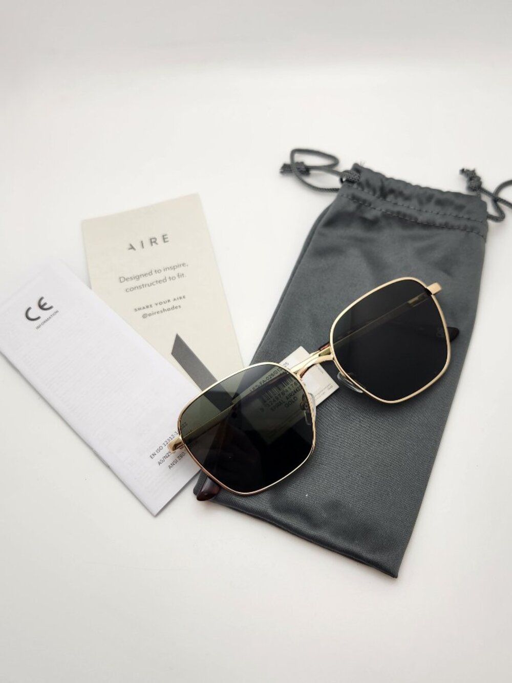 AIRE Spiral Gold Sunglasses Green Lenses AIR2442269 NWT w/ Pouch